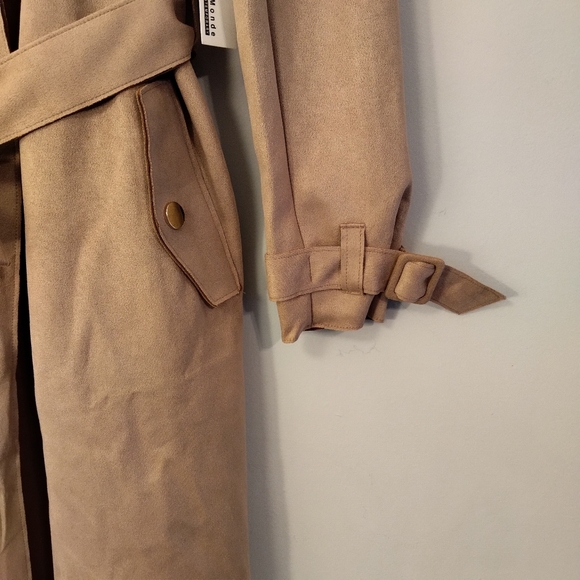 LAST ONE! Faux Suede Trench Coat- Taupe - Picture 8 of 12